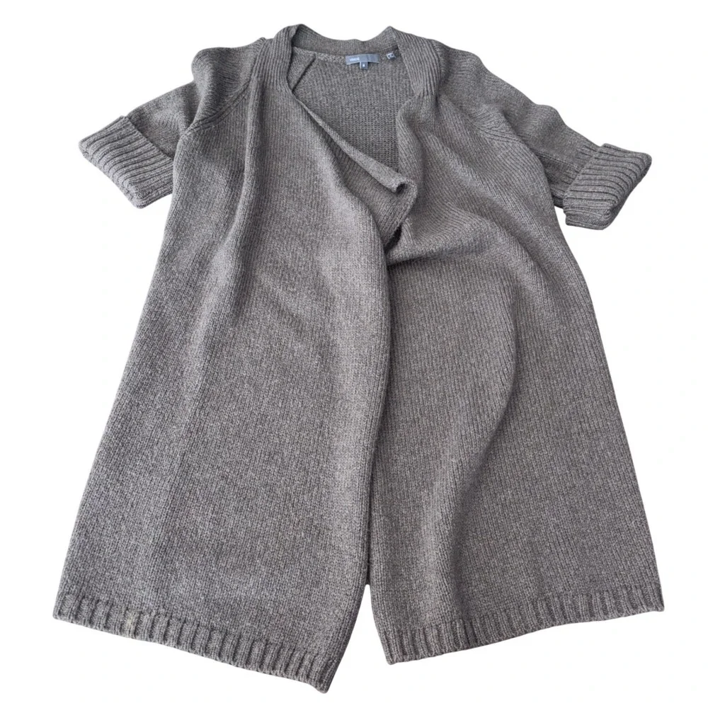 Vince | Taupe Brown | Wool‎ Blend | Open Front Drape Cardigan | Short Sleeve | M